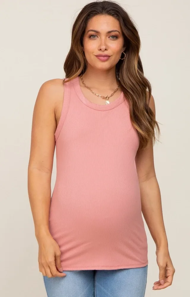 Mauve Sleeveless Ribbed Maternity Top