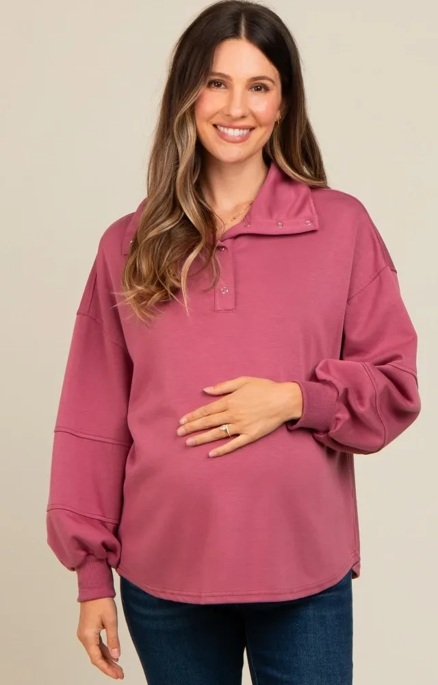 Mauve Snap Collar Oversized Maternity Pullover