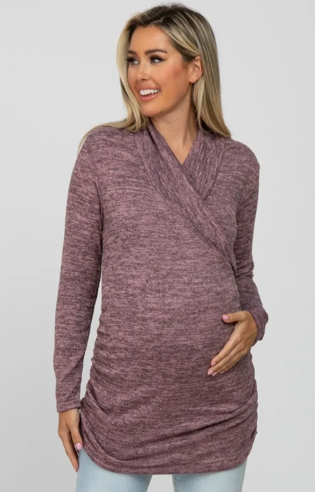 Mauve Soft Draped Wrap Maternity/Nursing Top