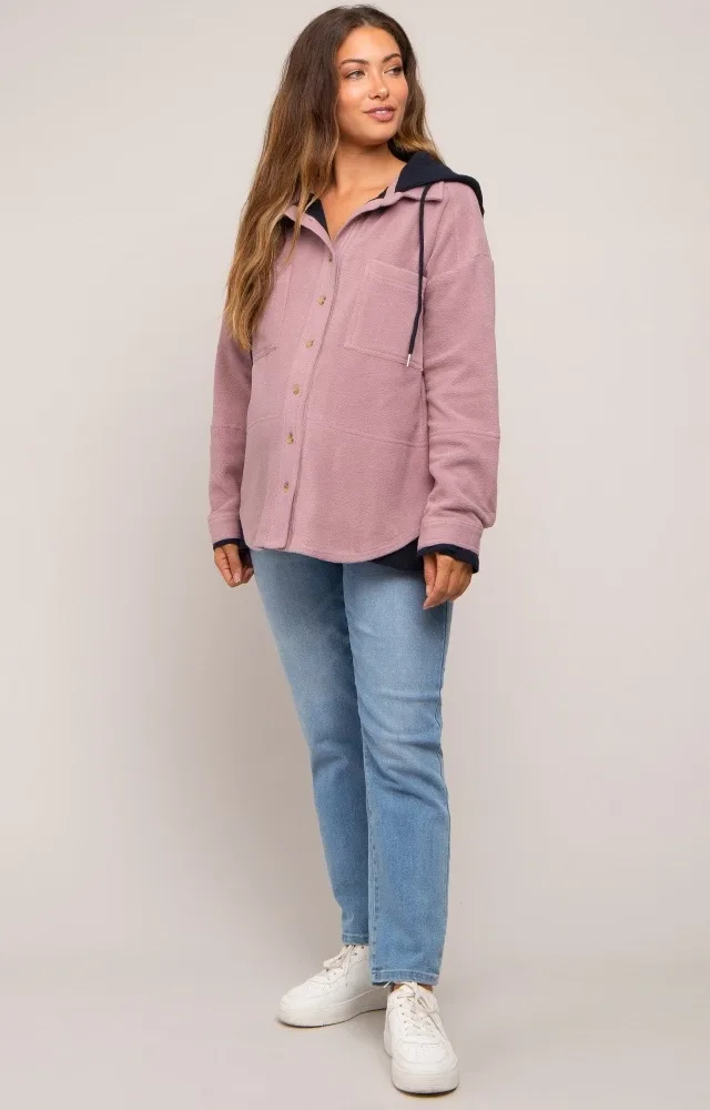 Mauve Soft Hooded Maternity Shacket