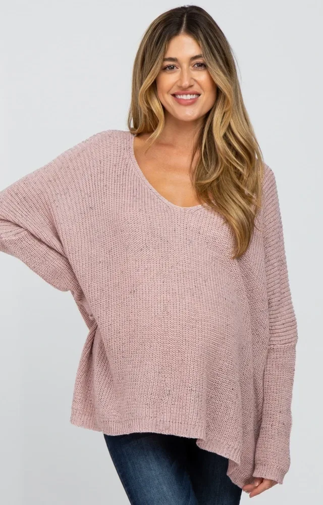 Mauve Speckled Oversized Maternity Sweater