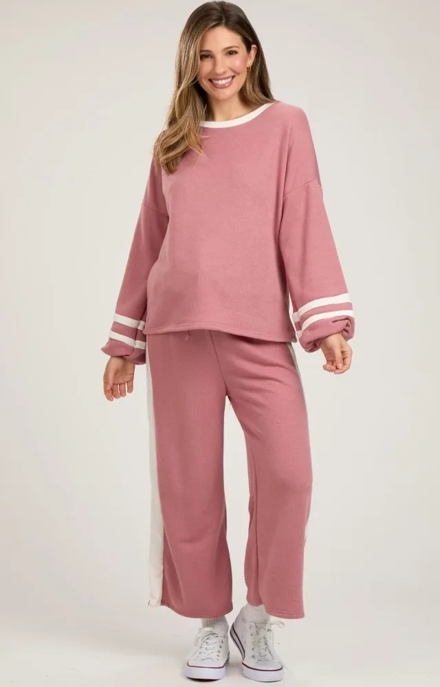 Mauve Striped Long Sleeve Maternity Set