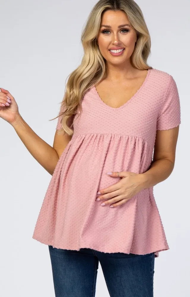 Mauve Swiss Dot Peplum Maternity Top