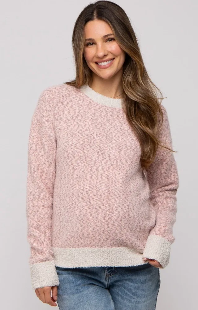 Mauve Two Tone Fuzzy Knit Maternity Sweater