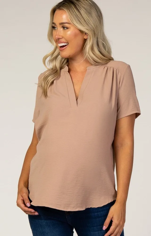 Mauve V-Neck Maternity Blouse