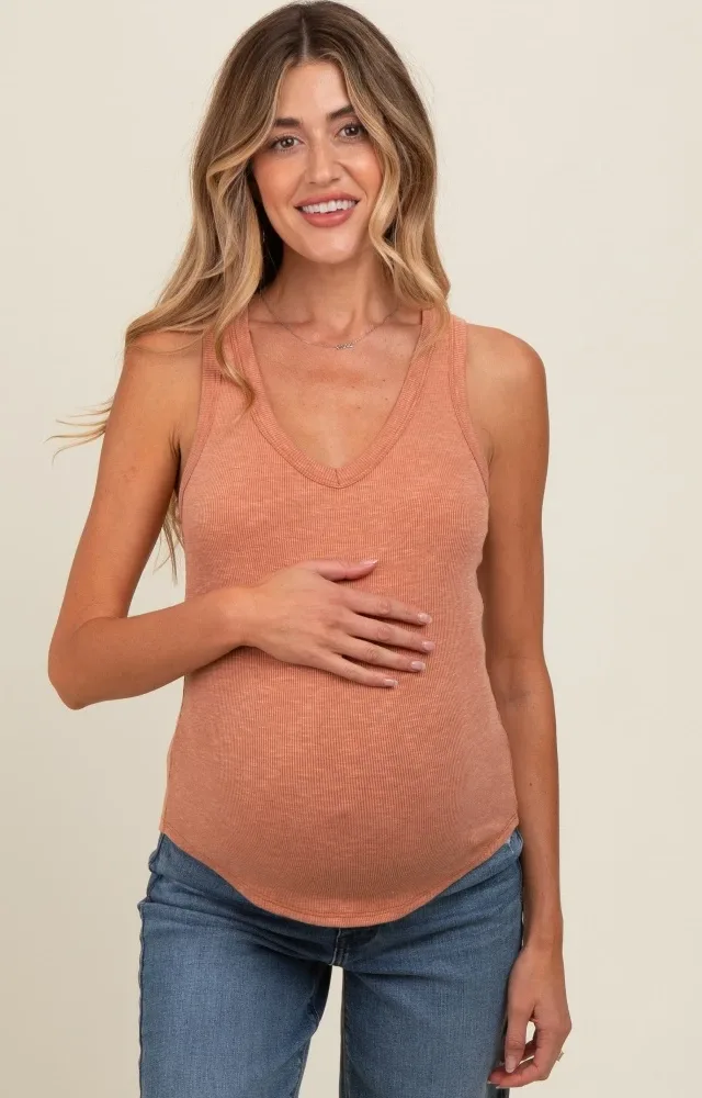 Mauve V-Neck Ribbed Maternity Tank Top