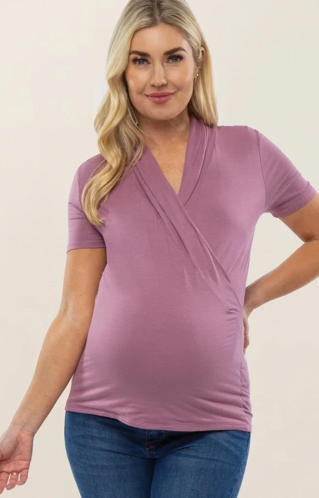 Mauve Wrap Front Maternity/Nursing Top