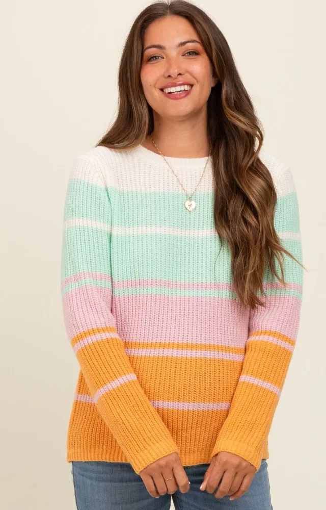 Mint Green Mixed Stripe Maternity Sweater