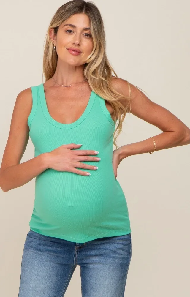 Mint Green Ribbed Basic Maternity Tank