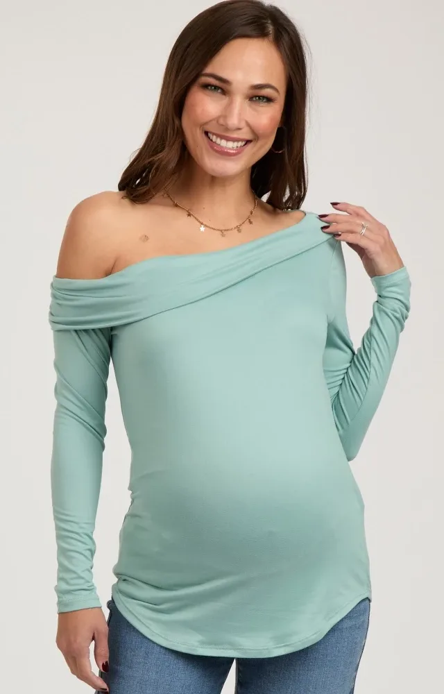 Mint Long Sleeve Off Shoulder Maternity Top