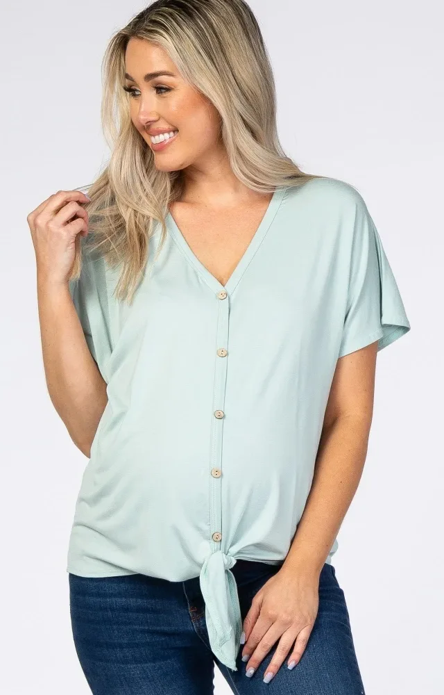 Mint Tie Front Short Sleeve Maternity Top