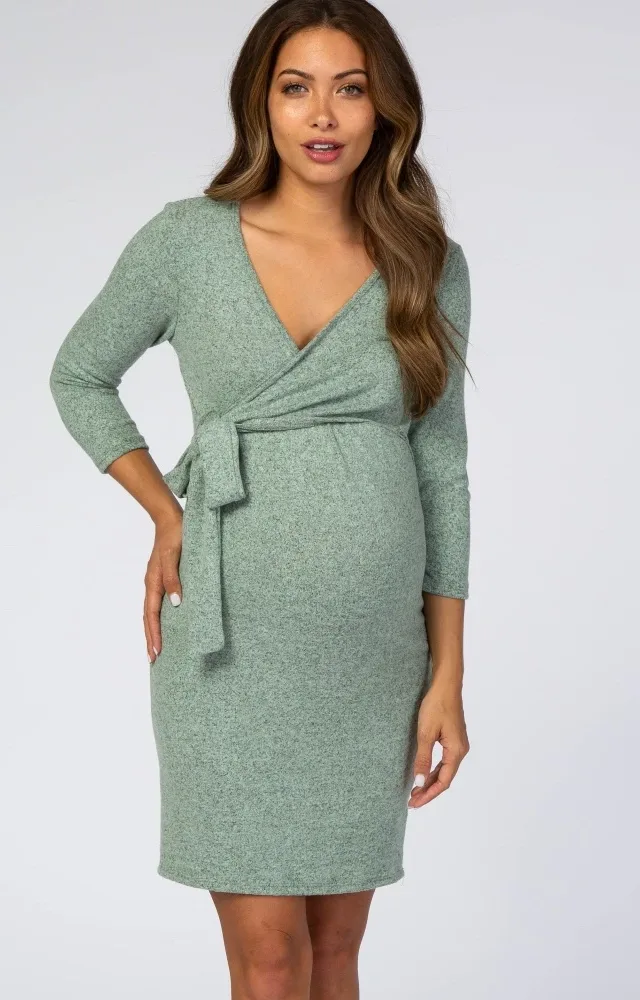 Mint Wrap Fitted Maternity/Nursing Dress