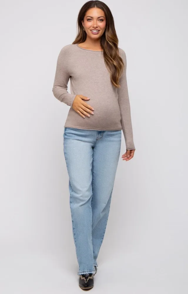 Mocha Basic Raglan Sleeve Maternity Sweater Top