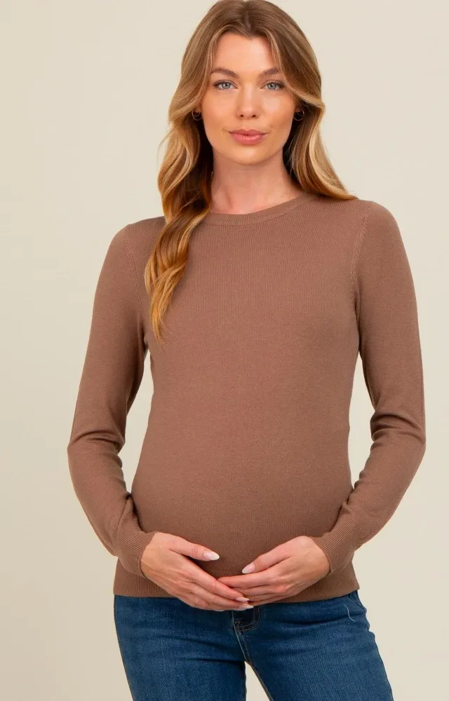 Mocha Basic Soft Knit Maternity Sweater