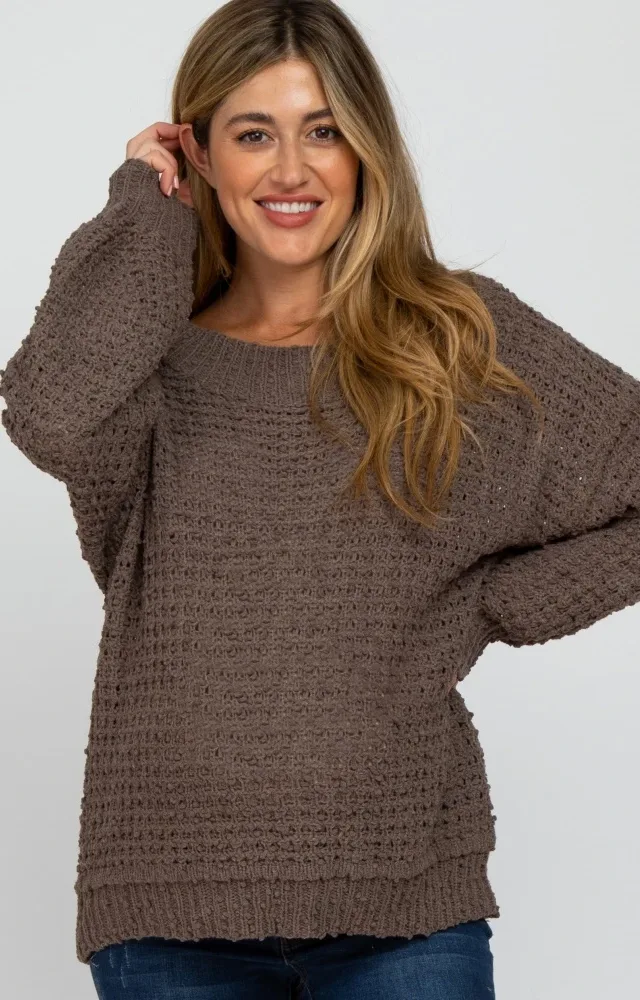 Mocha Chunky Knit Maternity Sweater