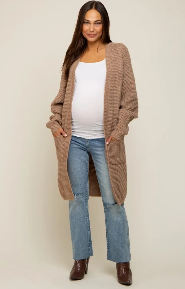 Mocha Chunky Waffle Knit Maternity Cardigan