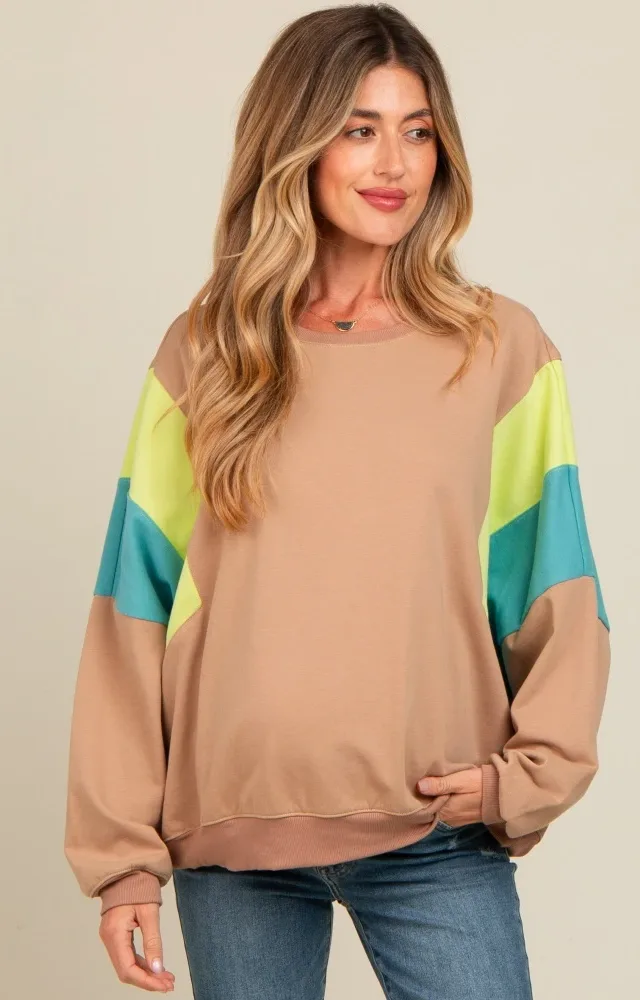 Mocha Colorblock Dolman Sleeve Maternity Sweatshirt