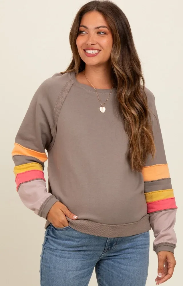 Mocha Colorblock Sleeve Maternity Pullover