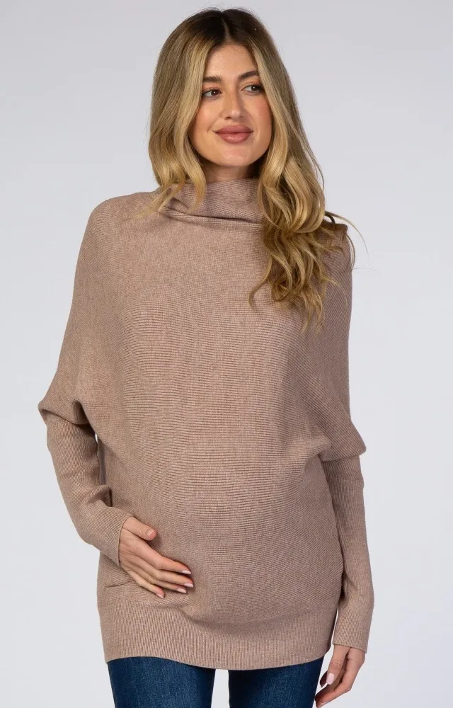 Mocha Funnel Neck Maternity Sweater