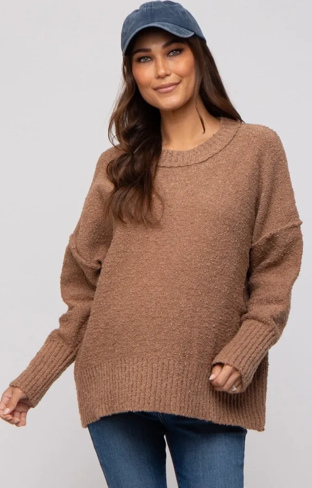 Mocha Knit Exposed Seam Maternity Sweater