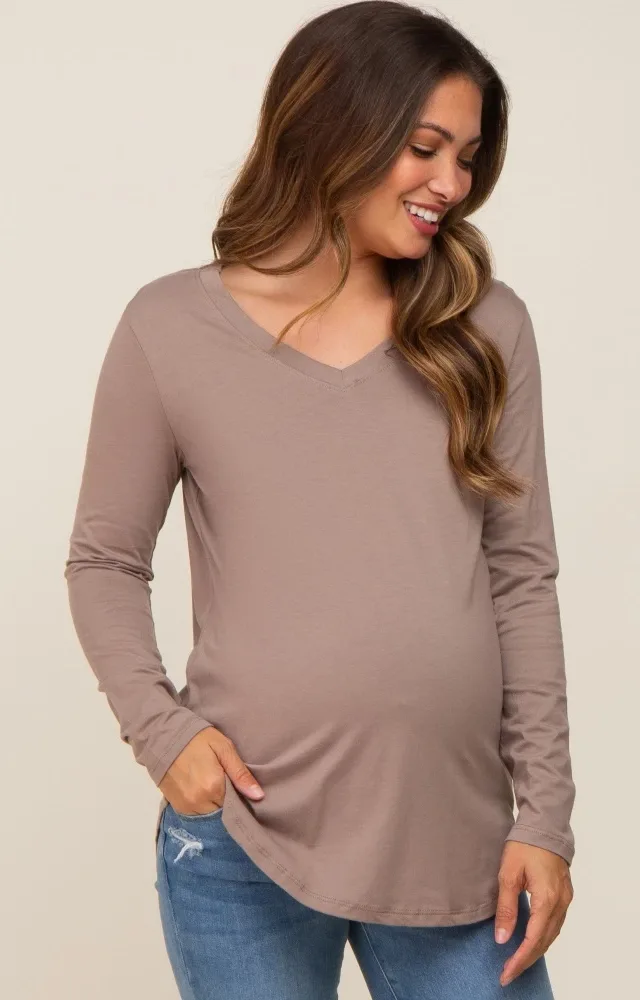 Mocha Long Sleeve Maternity Top