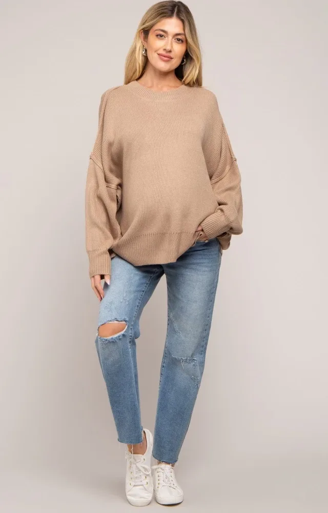 Mocha Maternity Long Sleeve Sweater