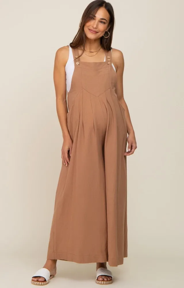 Mocha Maternity Wide Leg Jumpsuit