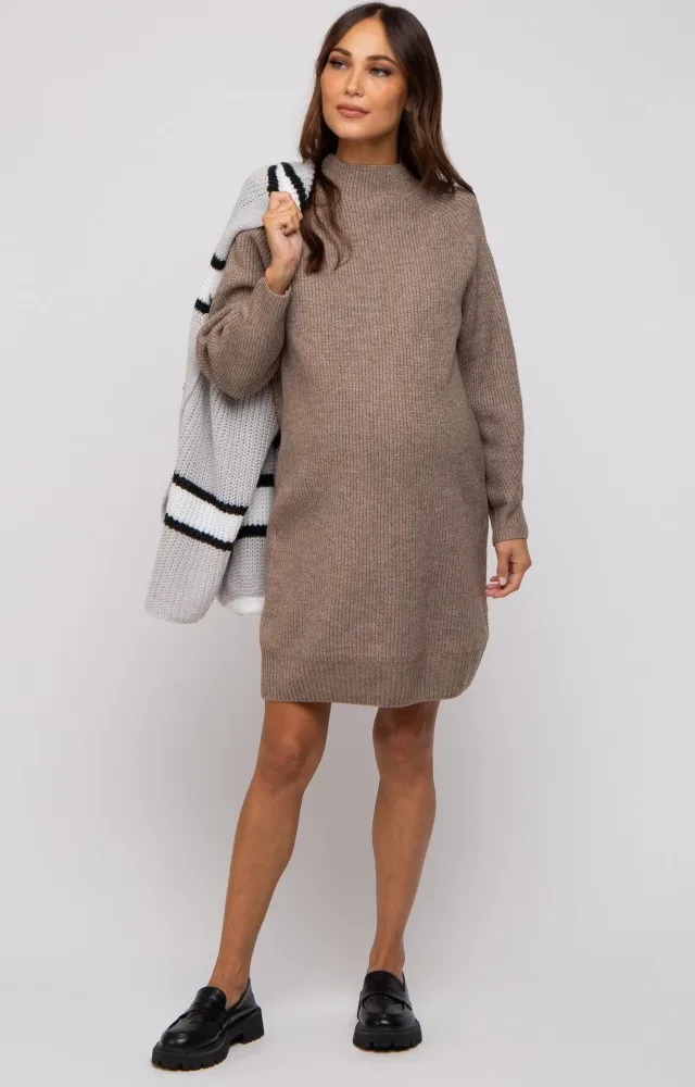 Mocha Mock Neck Maternity Sweater Dress