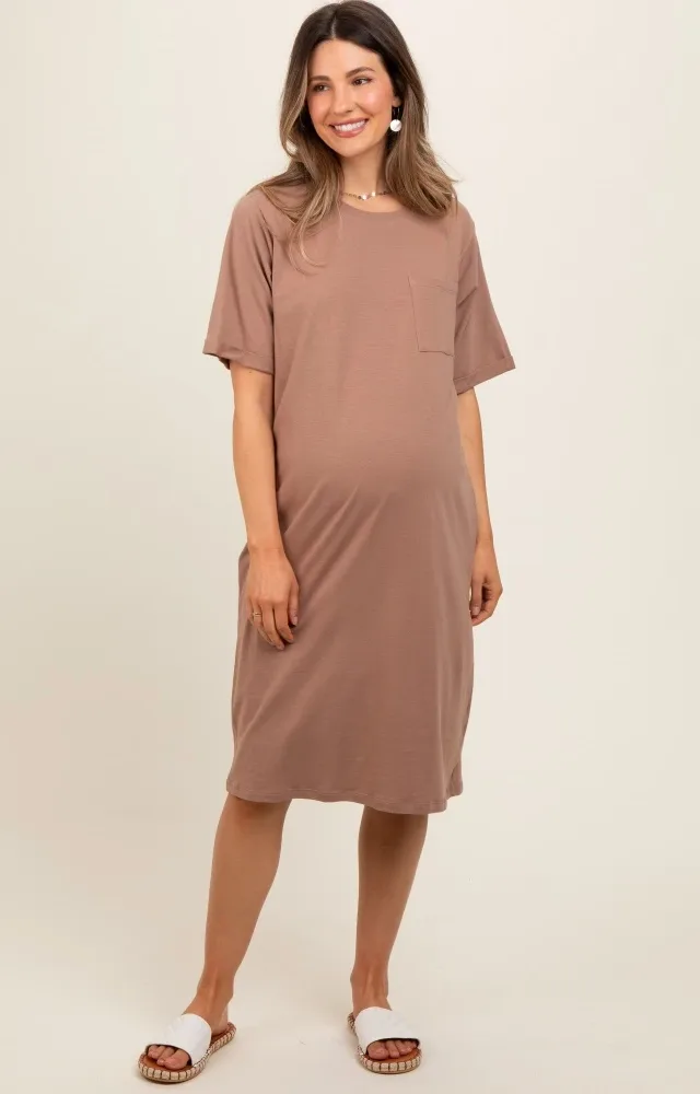 Mocha Oversized Round Neck T-Shirt Maternity Dress