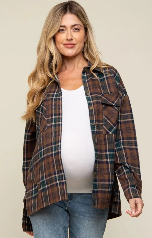 Mocha Plaid Maternity Flannel Top