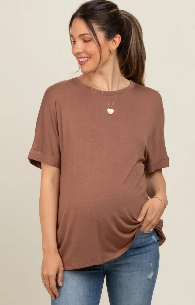 Mocha Relaxed Fit Maternity T-Shirt