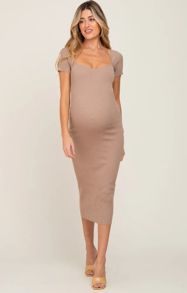 Mocha Ribbed Maternity Midi Dress