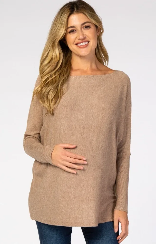 Mocha Soft Knit Boatneck Maternity Sweater