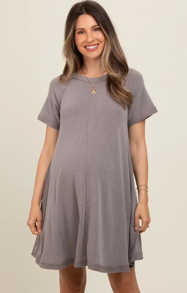 Mocha Solid T-Shirt Maternity Mini Dress