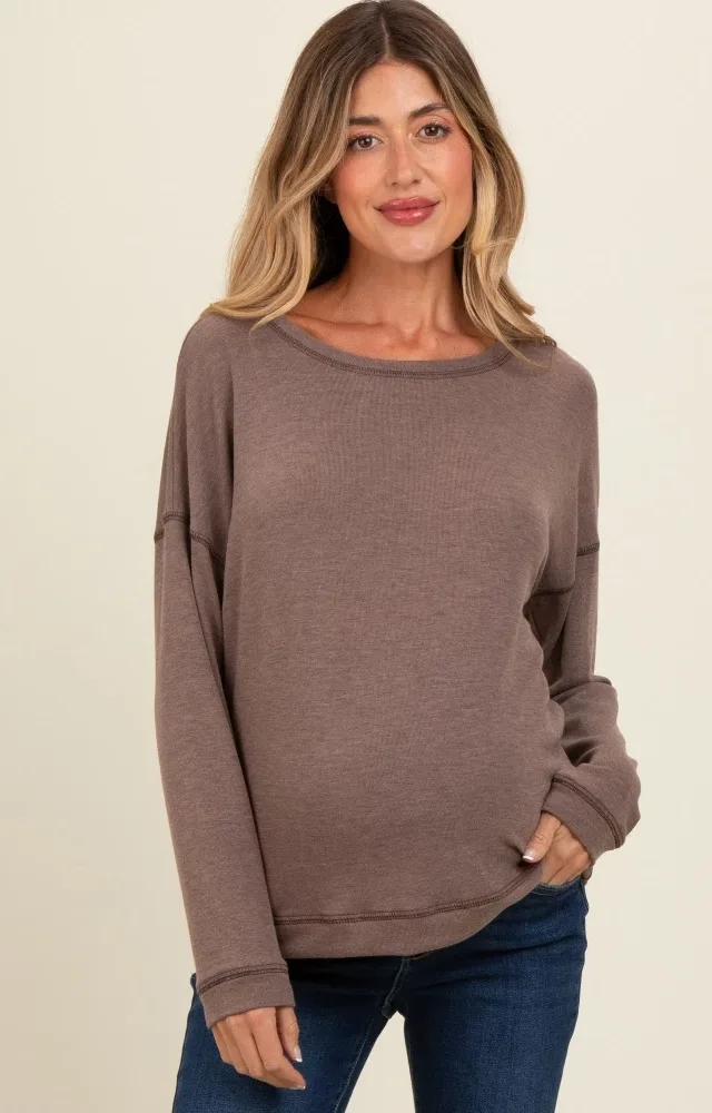 Mocha Stitch Detail Maternity Long Sleeve Top