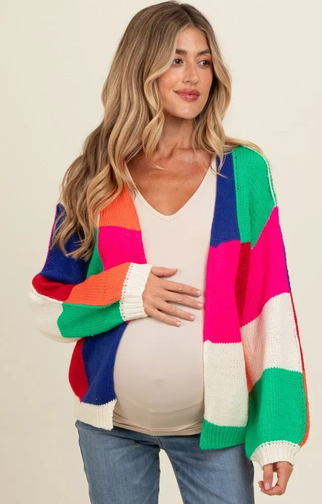 Multicolor Checkered Maternity Cardigan Sweater