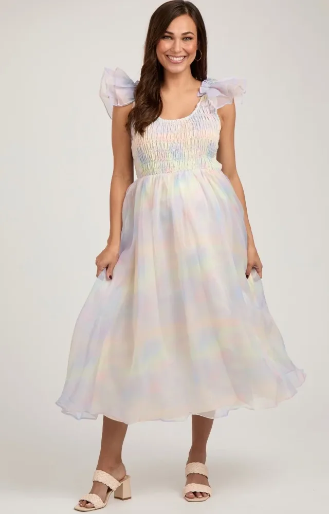 Multicolor Pastel Smocked Flutter Maternity Dress