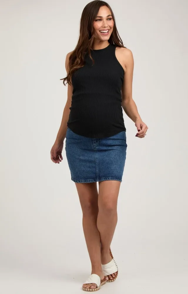 Navy Basic Maternity Denim Mini Skirt