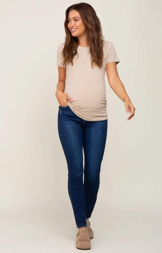 Navy Blue Basic Maternity Skinny Jeans