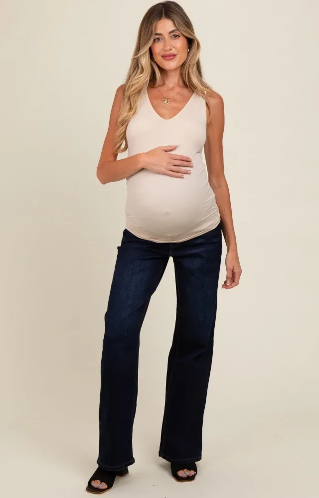 Navy Blue Basic Wide Leg Maternity Jeans