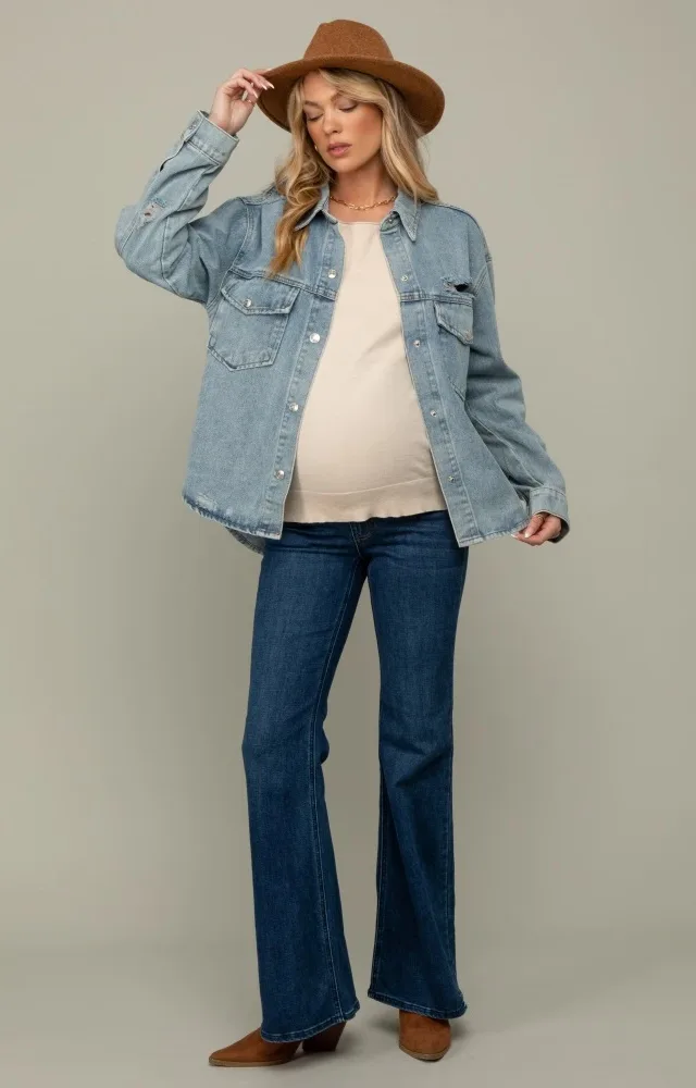 Navy Blue Flare Leg Maternity Jeans