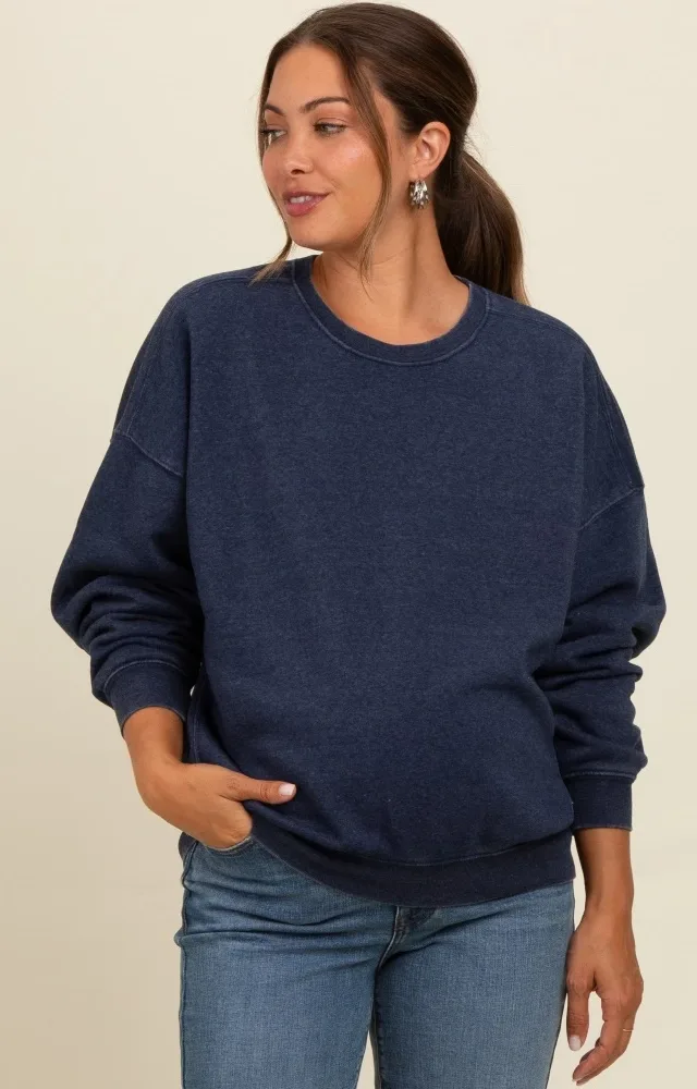 Navy Blue Heather Crewneck Maternity Sweatshirt