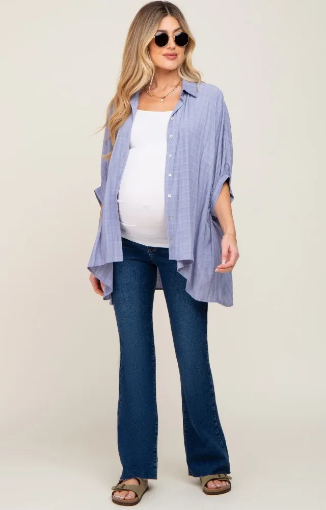 Navy Blue Maternity Flare Leg Jeans