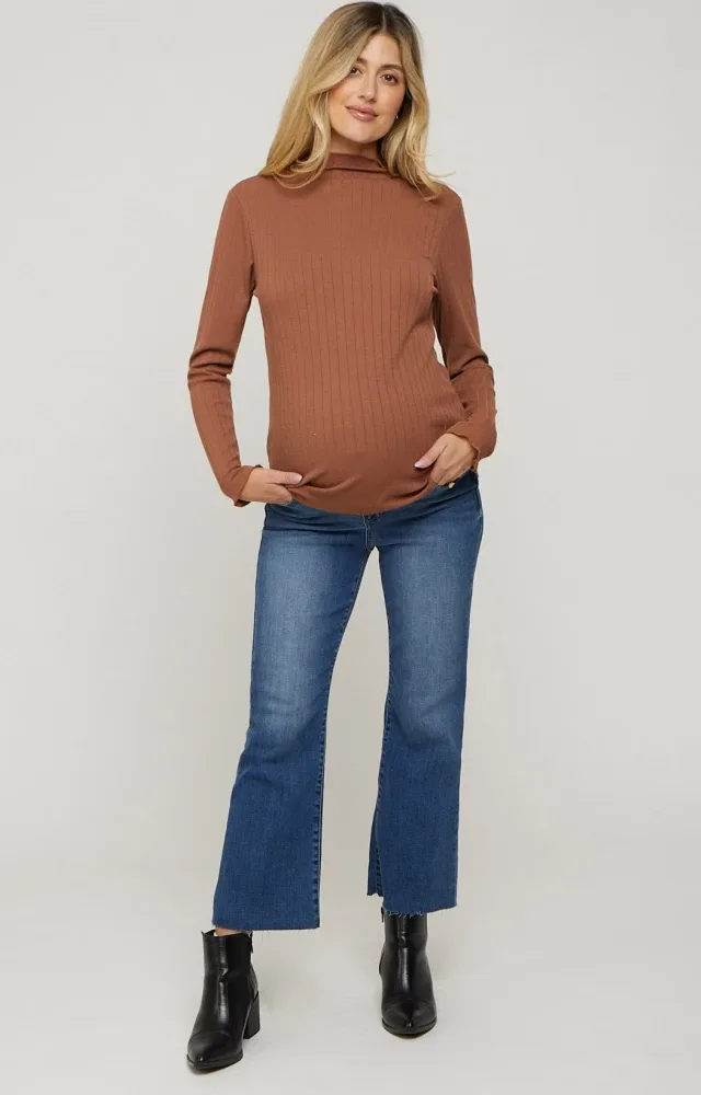 Navy Blue Raw Hem Crop Flare Maternity Jeans