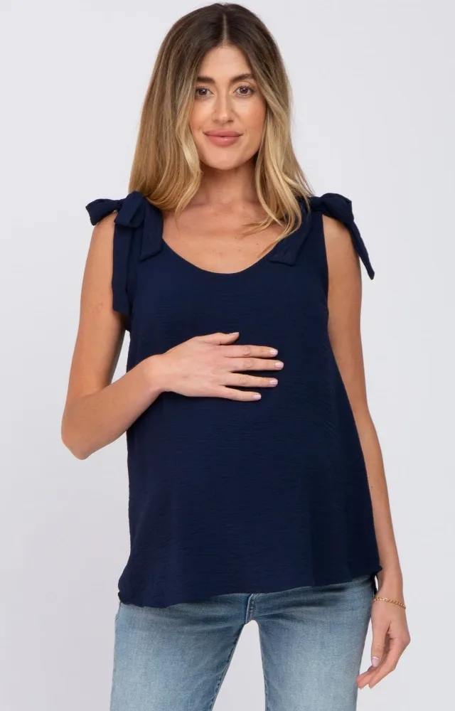 Navy Blue Shoulder Bow Maternity Tank Top