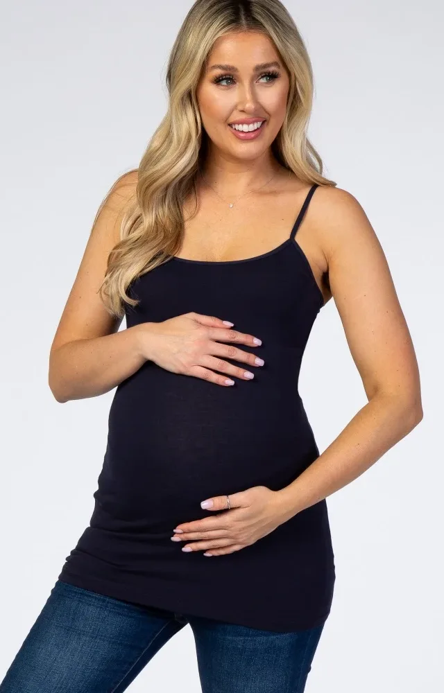 Navy Blue Solid Maternity Cami