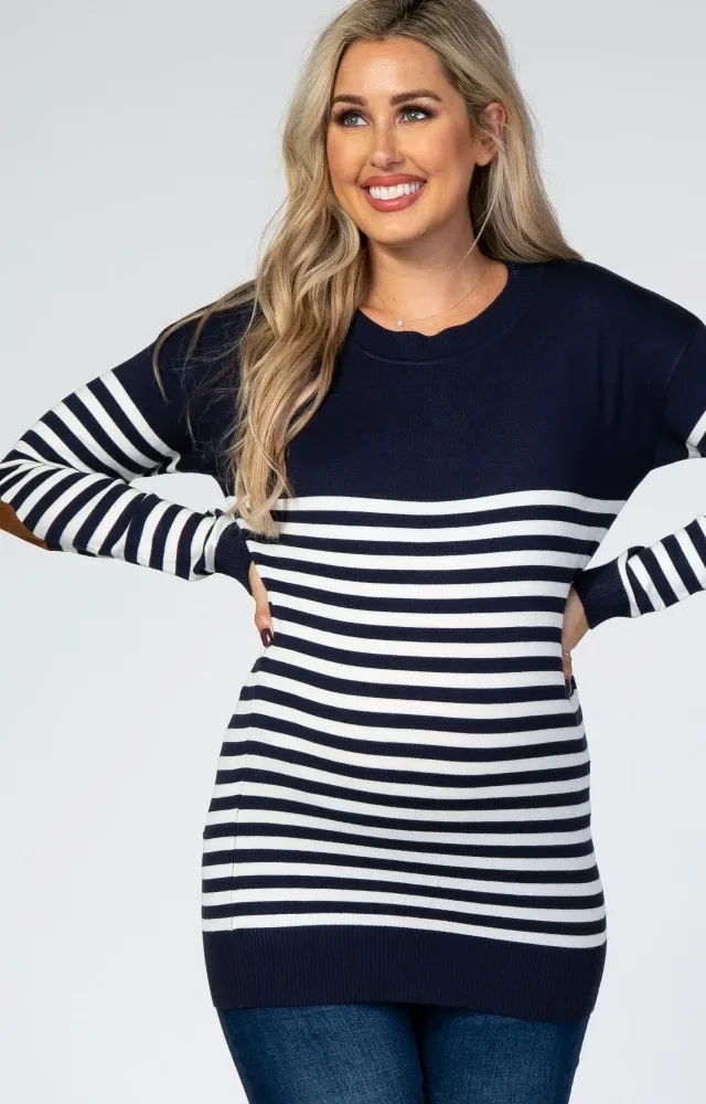 Navy Blue Striped Knit Maternity Sweater