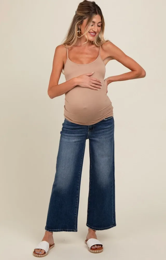 Navy Blue Wide Leg Cropped Maternity Jeans