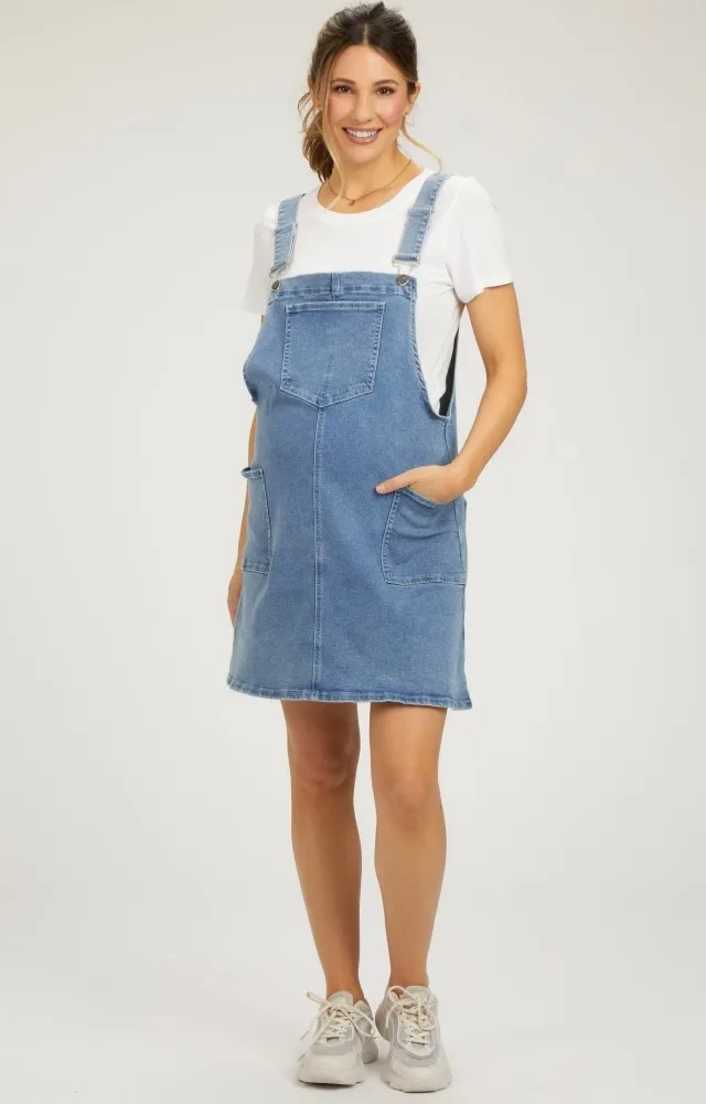 Navy Denim Maternity Overall Dress