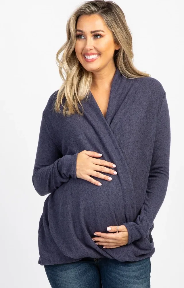 Navy Draped Wrap Maternity Nursing Top